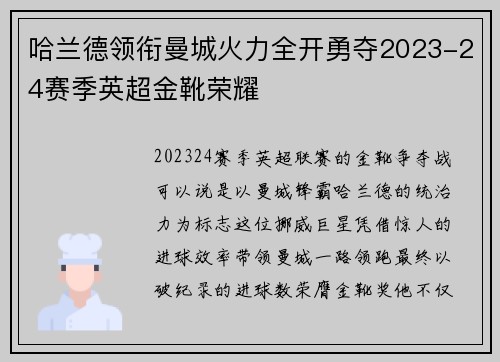 哈兰德领衔曼城火力全开勇夺2023-24赛季英超金靴荣耀